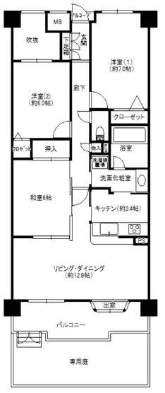Floor plan. 3LDK, Price 16.8 million yen, Occupied area 77.72 sq m , Balcony area 10.09 sq m