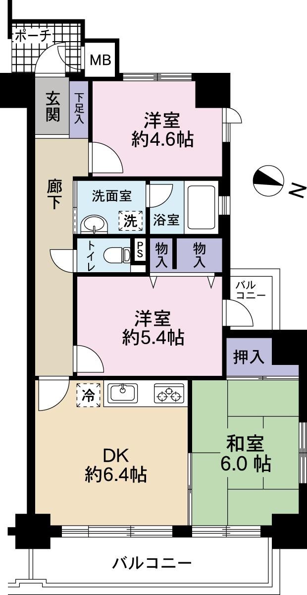 Floor plan. 3LDK, Price 12.8 million yen, Occupied area 58.78 sq m , Balcony area 10.03 sq m