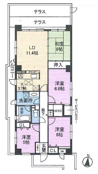 Floor plan. 4LDK, Price 22,800,000 yen, Occupied area 90.09 sq m , Balcony area 13.28 sq m