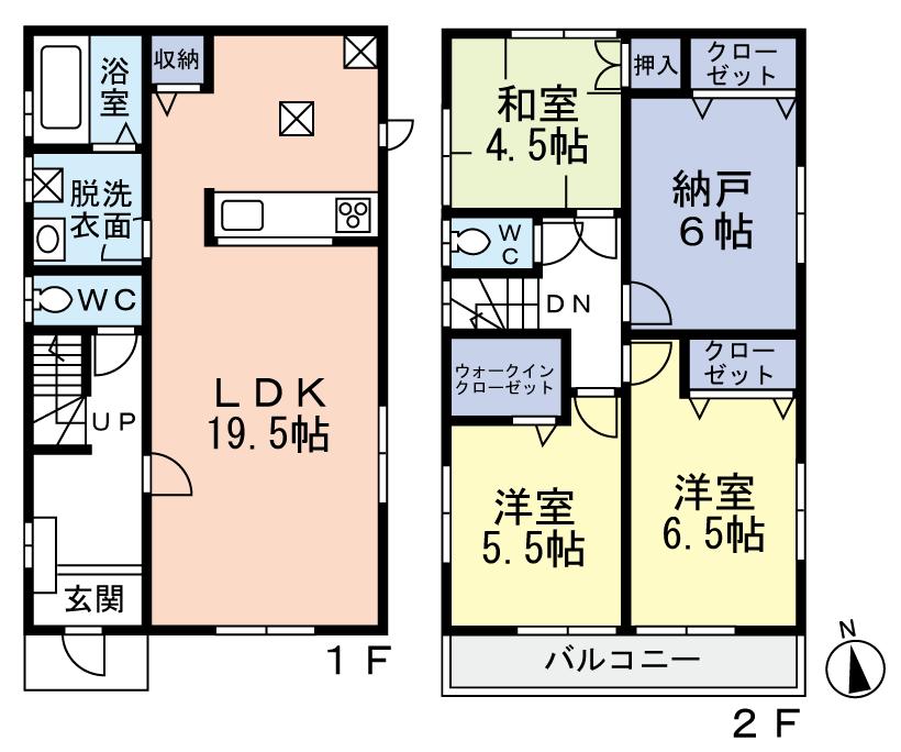Floor plan. (1 Building), Price 34,800,000 yen, 4LDK, Land area 110.43 sq m , Building area 99.36 sq m