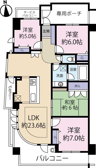 Floor plan. 4LDK, Price 26,900,000 yen, Occupied area 91.57 sq m , Balcony area 16.43 sq m