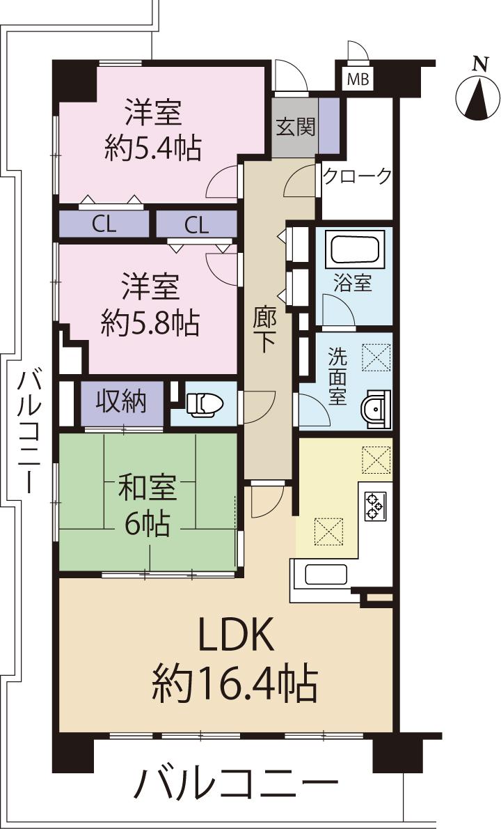 Floor plan. 3LDK, Price 28.8 million yen, Footprint 81 sq m , Balcony area 27.49 sq m
