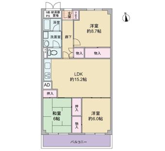Floor plan. 3LDK, Price 9.9 million yen, Footprint 80 sq m , Balcony area 7.68 sq m