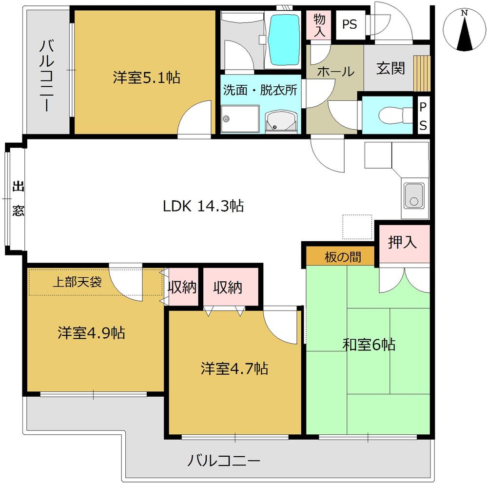 Floor plan. 4LDK, Price 12.8 million yen, Footprint 74.1 sq m , Balcony area 12.12 sq m