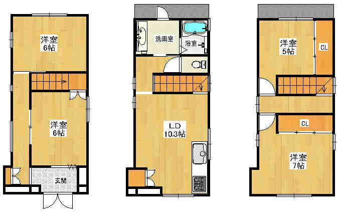 Floor plan. 20.1 million yen, 4LDK, Land area 54.36 sq m , Around the water was being gathered in cleaning is a breeze upstairs in the building area 96.18 sq m All rooms are Western-style