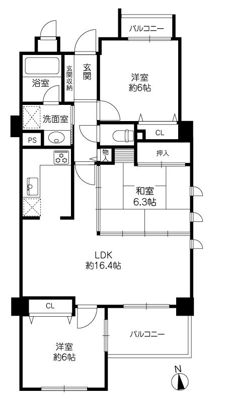 Floor plan. 3LDK, Price 19,800,000 yen, Occupied area 73.44 sq m , Balcony area 8.13 sq m 3LDK All rooms 6 quires more