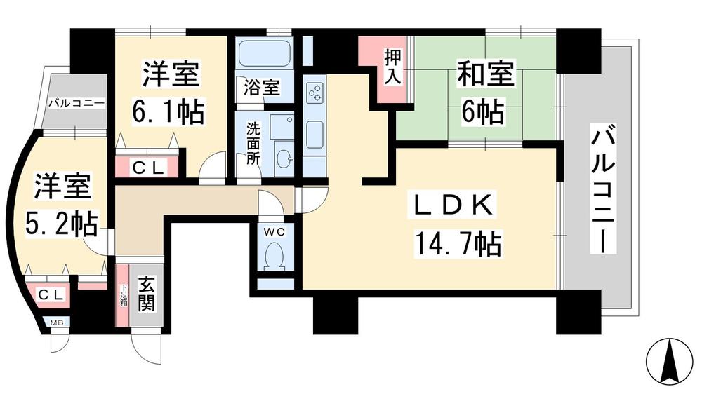 Floor plan. 3LDK, Price 23.8 million yen, Occupied area 72.85 sq m , Balcony area 11.51 sq m floor plan