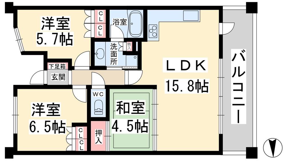 Floor plan. 3LDK, Price 20,900,000 yen, Occupied area 68.33 sq m , Balcony area 13 sq m floor plan