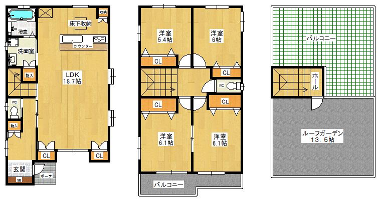 Floor plan. 37,800,000 yen, 4LDK, Land area 100.42 sq m , Floor housed in a building area of ​​108.47 sq m spacious LDK. Sorting has become to build the livable in the type of room.