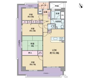 Floor plan. 4LDK, Price 28.5 million yen, Footprint 83.8 sq m , Balcony area 23.55 sq m rare 4LDK design. South ・ West ・ View from the balcony, which was routed in three directions of the north will also enjoy day and night!