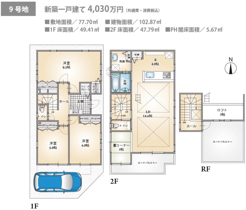Floor plan. 40,300,000 yen, 3LDK, Land area 77.7 sq m , Building area 102.87 sq m