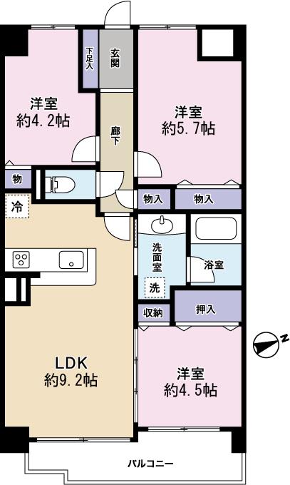 Floor plan. 3LDK, Price 14.8 million yen, Occupied area 61.45 sq m , Balcony area 6.42 sq m