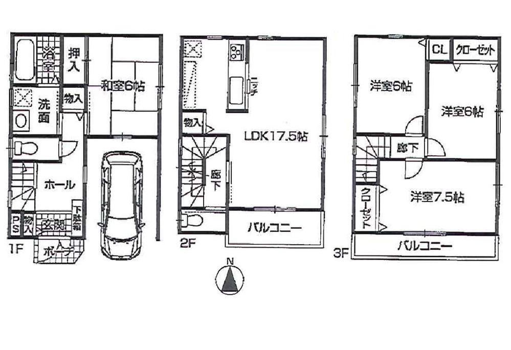 Floor plan. 29,800,000 yen, 4LDK, Land area 90.24 sq m , It is a building area of 104.48 sq m 1 No. ground floor plan.