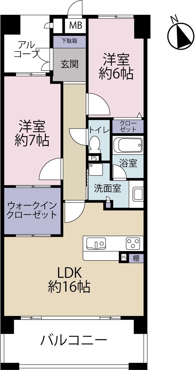 Floor plan. 2LDK, Price 24,800,000 yen, Occupied area 70.04 sq m , Balcony area 10.89 sq m