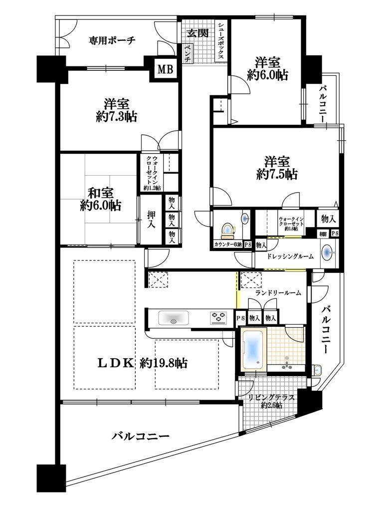Floor plan. 4LDK, Price 29,900,000 yen, Footprint 117.73 sq m , There is room in each room independent of the floor plan of the balcony area 20.69 sq m 4LDK.