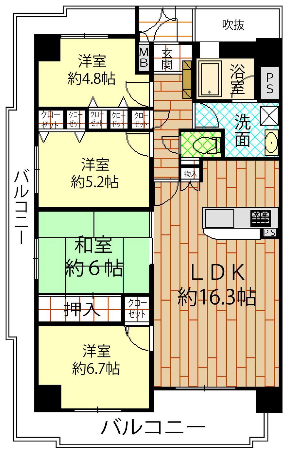 Floor plan. 4LDK, Price 28.5 million yen, Footprint 83.8 sq m , Balcony area 23.55 sq m