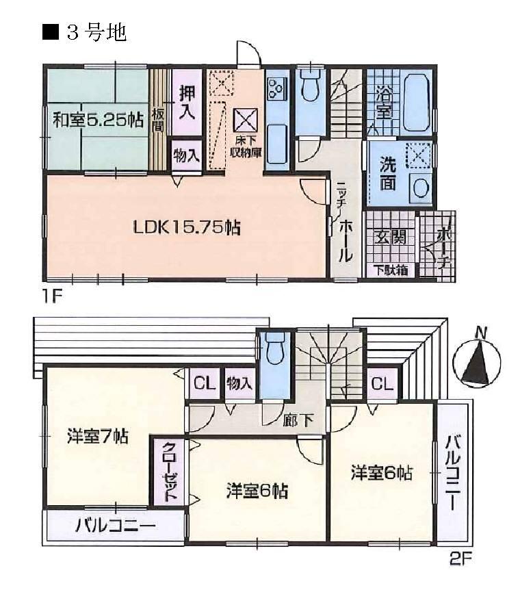 Floor plan. (No. 3 locations), Price 32,800,000 yen, 4LDK, Land area 120.32 sq m , Building area 95.58 sq m