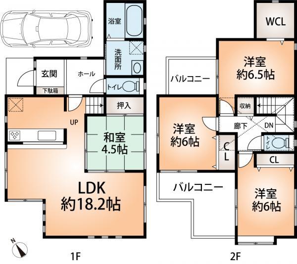 Floor plan. 38,500,000 yen, 4LDK, Land area 90.06 sq m , It features Japanese-style room is on the LDK of building area 97.19 sq m 18.2 Pledge, You can stay in a wide space with a sense of unity.