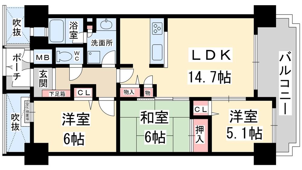 Floor plan. 3LDK, Price 21,800,000 yen, Occupied area 72.96 sq m , Balcony area 14.41 sq m floor plan drawings