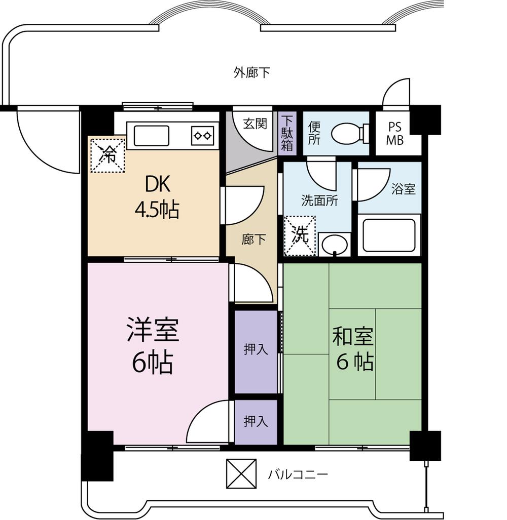 Floor plan. 2DK, Price 7.8 million yen, Occupied area 40.95 sq m , Balcony area 6.9 sq m