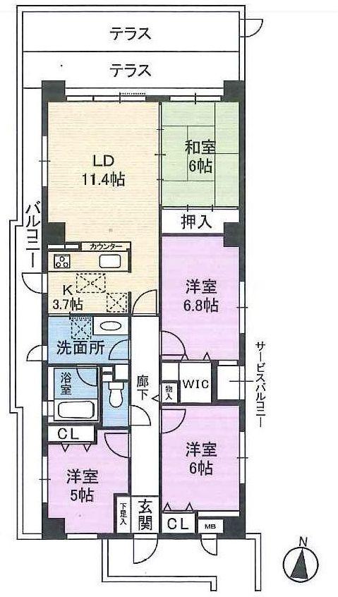 Floor plan. 4LDK, Price 22,800,000 yen, Occupied area 90.09 sq m , Balcony area 13.28 sq m