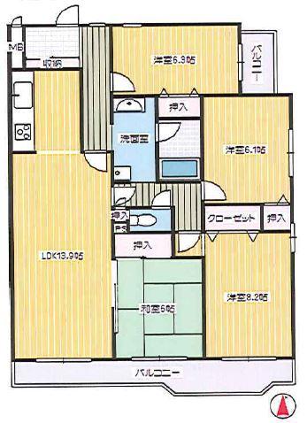 Floor plan. 4LDK, Price 24,800,000 yen, Occupied area 93.62 sq m , Balcony area 9.66 sq m