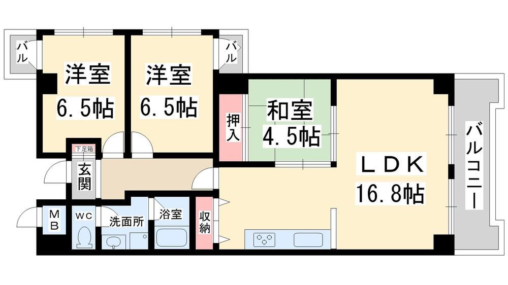 Floor plan. 3LDK, Price 13.8 million yen, Occupied area 74.99 sq m , Balcony area 6.3 sq m floor plan