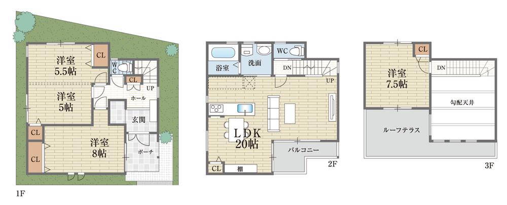 Floor plan. 36,300,000 yen, 4LDK, Land area 116.51 sq m , On the third floor of the room and the roof balcony of my master and children hobby room where you can use in the building area 105.3 sq m 2-story plus one sense