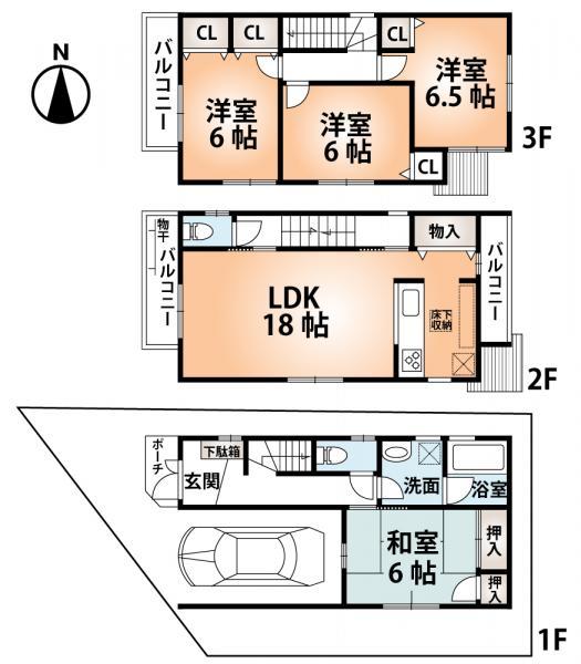 Floor plan. 24,900,000 yen, 4LDK, Land area 74.38 sq m , Building area 117.63 sq m