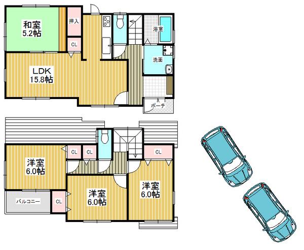 Floor plan. 31,800,000 yen, 4LDK, Land area 130.59 sq m , Building area 94.56 sq m parking space two Allowed, Residence of 4LDK