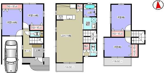 Floor plan. 32,800,000 yen, 4LDK, Land area 77.3 sq m , Building area 115.88 sq m