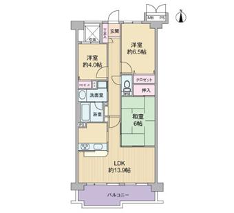 Floor plan. 3LDK, Price 22,800,000 yen, Occupied area 69.22 sq m , Balcony area 9.73 sq m