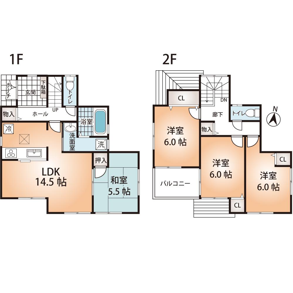 Floor plan. (No. 6 locations), Price 35,800,000 yen, 4LDK, Land area 120.21 sq m , Building area 92.34 sq m