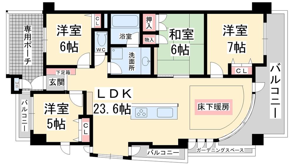 Floor plan. 3LDK, Price 26,900,000 yen, Occupied area 91.57 sq m , Balcony area 16.43 sq m floor plan drawings