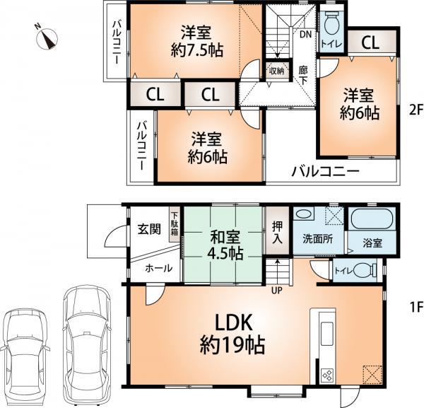 Floor plan. 37,900,000 yen, 4LDK, Land area 114.29 sq m , With a building area of ​​100.12 sq m Pledge LDK19, Spacious floor plan of 4LDK
