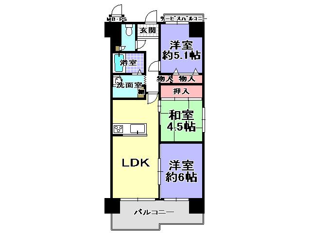 Floor plan. 3LDK, Price 10.8 million yen, Occupied area 61.44 sq m , Balcony area 10.16 sq m