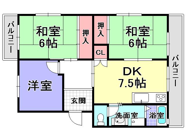 Floor plan. 3DK, Price 6.8 million yen, Occupied area 58.88 sq m , Balcony area 10.75 sq m