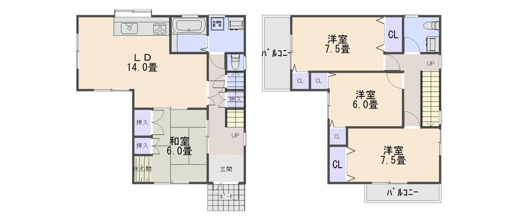 Floor plan. 18,800,000 yen, 4LDK, Land area 105 sq m , Building area 106 sq m