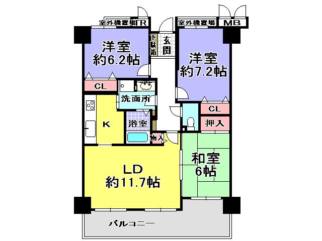 Floor plan. 3LDK, Price 19,800,000 yen, Occupied area 75.44 sq m , Balcony area 13.41 sq m