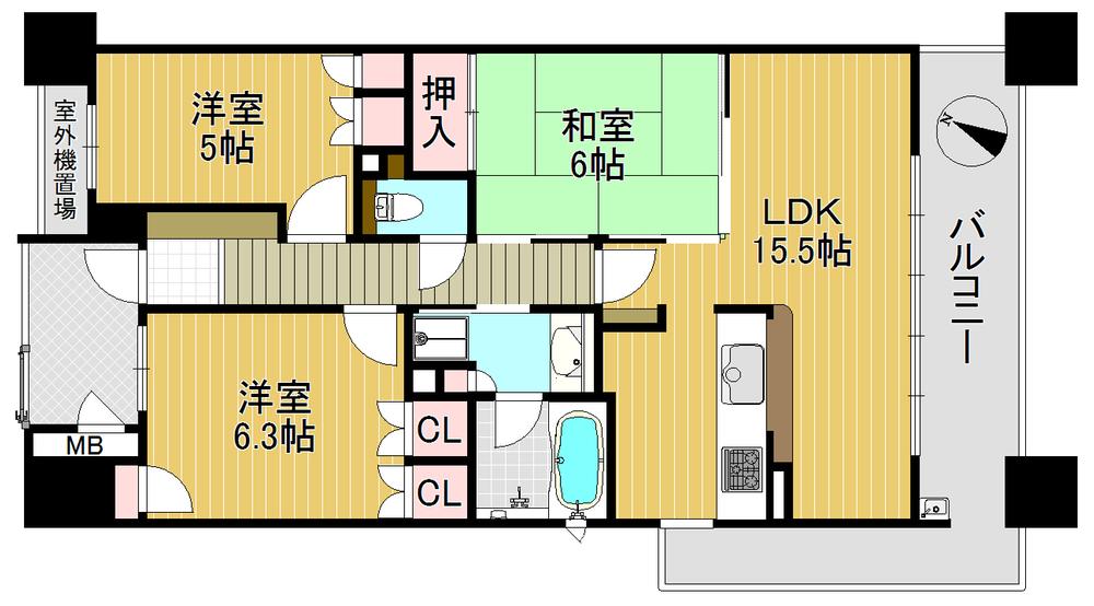 Floor plan. 3LDK, Price 21,800,000 yen, Occupied area 71.95 sq m , Balcony area 18.03 sq m