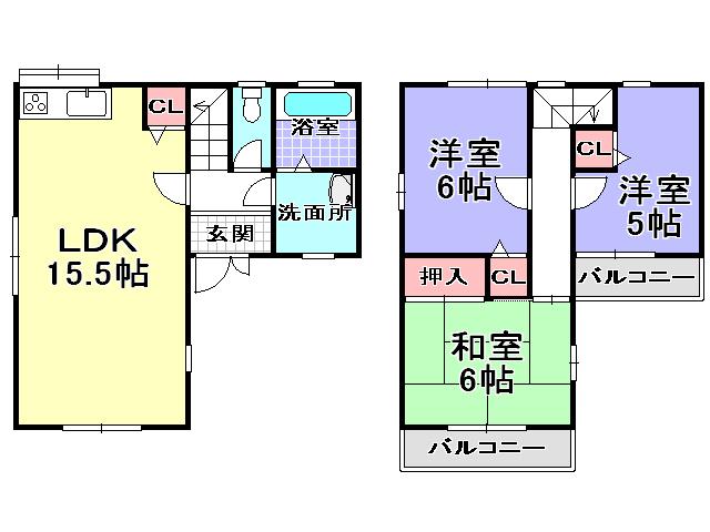 Floor plan. 12.8 million yen, 3LDK, Land area 67.85 sq m , Building area 72.2 sq m