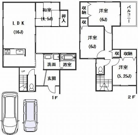 Building plan example (floor plan). Building plan example 4LDK, Land price 21,050,000 yen, Land area 192.5 sq m , Building price 15,750,000 yen, Building area 100 sq m