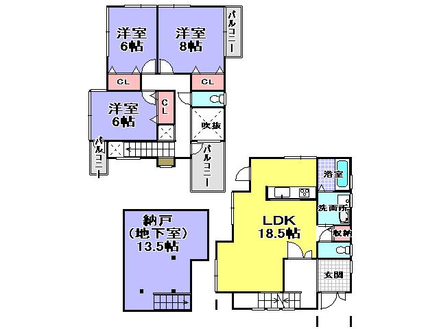 Floor plan. 26,800,000 yen, 3LDK + S (storeroom), Land area 124.51 sq m , Building area 121.71 sq m