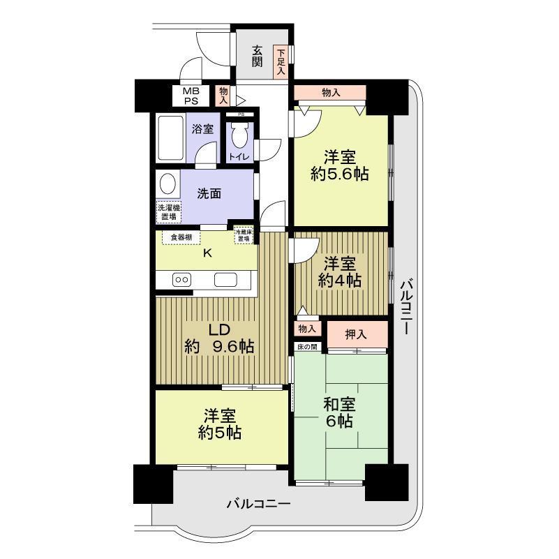 Floor plan. 4LDK, Price 8.8 million yen, Occupied area 69.34 sq m , Balcony area 24.65 sq m