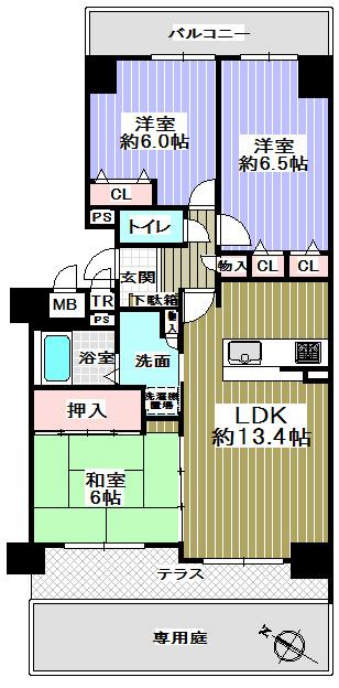 Floor plan. 3LDK, Price 9.8 million yen, Occupied area 70.22 sq m , Balcony area 7.98 sq m