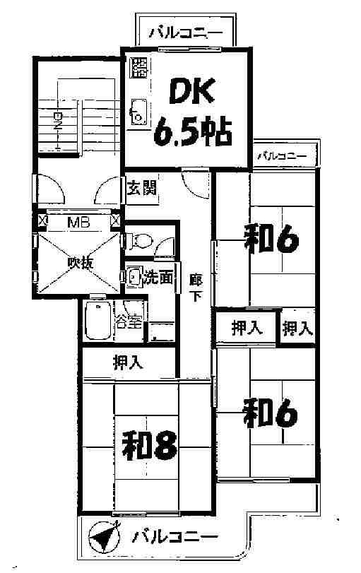 Floor plan. 3DK, Price 5.8 million yen, Occupied area 62.55 sq m , Balcony area 9.9 sq m