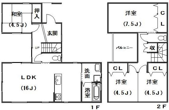 Building plan example (floor plan). Building plan example 4LDK, Land price 15.1 million yen, Land area 105.37 sq m , Building price 14.7 million yen, Building area 92.56 sq m