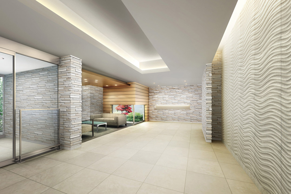Features of the building.  [Entrance hall] And step into one step foot, It is filled with pleasant peace, Entrance Hall of the hotel-like image. It arranged a bright shade of tile, Indirect lighting and folding on the ceiling to produce a feeling of luxury has been adopted (Rendering)