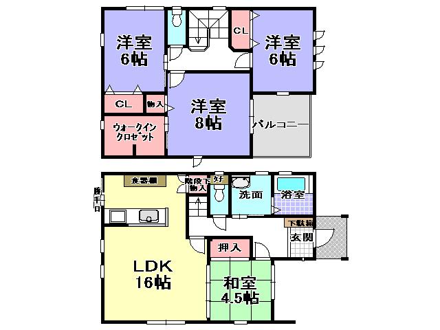 Floor plan. 32,800,000 yen, 4LDK, Land area 147.37 sq m , Building area 115.11 sq m