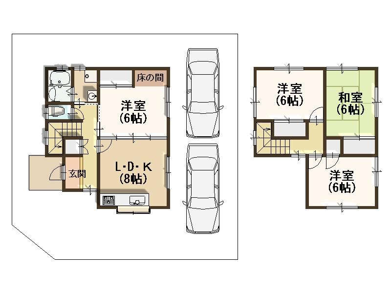 Floor plan. 22.5 million yen, 4DK, Land area 145.09 sq m , Building area 86.58 sq m